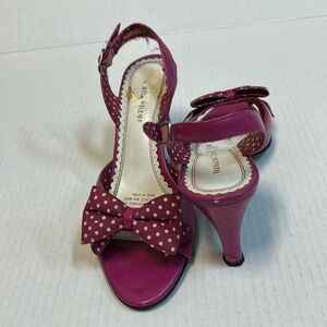 Naturalizer open toe bow heel sandals, size 6 pink polka dots